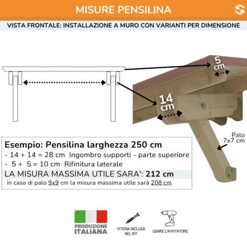 Pensilina 200 x 60 cm in legno di abete